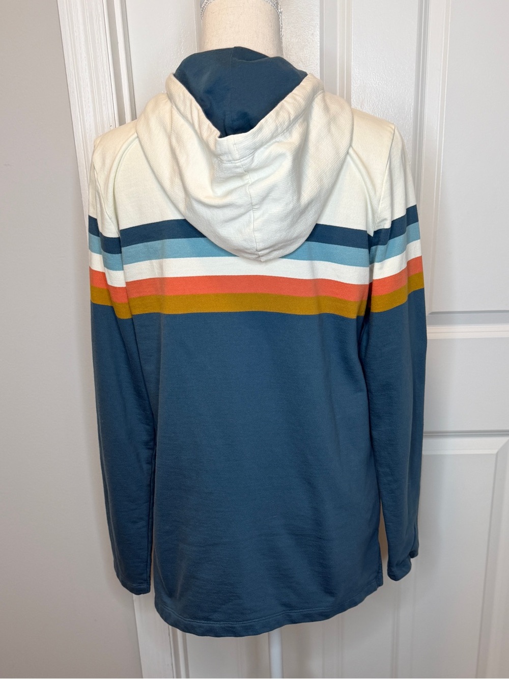 L.L. Bean Women’s Blue Cream Orange Vintage Soft Rugby Hoodie Small Colorblock - Picture 6 of 11